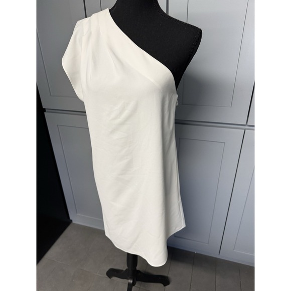 Alice + Olivia Womens 6 Melina One Shoulder Shift Dress White Asymmetrical Class - Picture 3 of 8